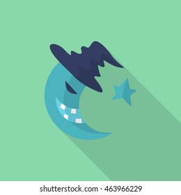 Halloween moon icon, Vector flat long shadow design. Halloween concept.