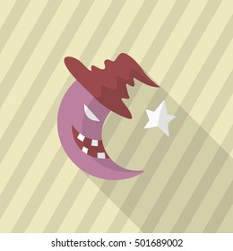 Halloween moon icon, Vector flat long shadow design. Halloween concept.