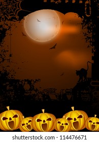 Halloween moon light night background with scary pumpkins. EPS 10.