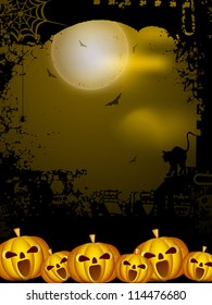 Fondo de la noche de la luna de Halloween con calabazas aterradoras. EPS 10.