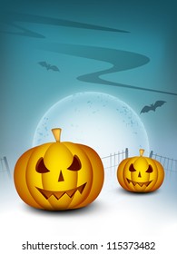 Halloween moon light night background with scary pumpkins. EPS 10.