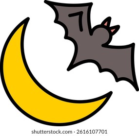 Halloween Moon Line Filled Vector Icon Design