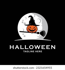 halloween moon logo line art design