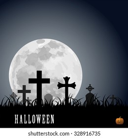 Halloween Moon Tomb Tombstone Black White Graphic Design Vector Illustration EPS10