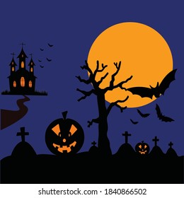 halloween moon tree vecor bat