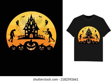 Halloween moon vintage Pumpkin background Illustration t shirt design