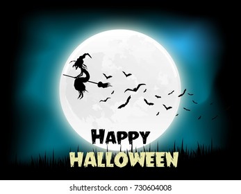 halloween moon witch and bats
