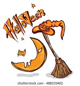 halloween moon witches broom