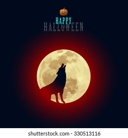 Halloween Moon Wolf Howl Graphic Design Minimalistic Vector Illustration EPS10