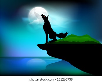Halloween moonlight night background with wolf, can be use as flyer, banner or background. 