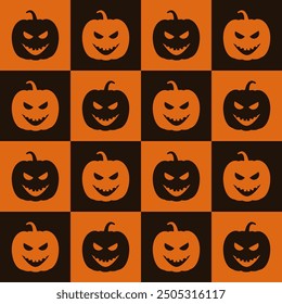 Mosaico de Halloween patrón geométrico sin fisuras con calabaza de miedo