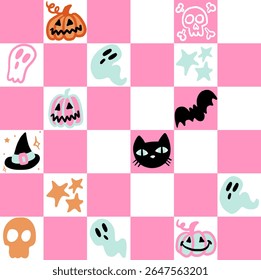 Halloween mosaico padrão geométrico sem costura. Fundo quadriculado místico assustador.