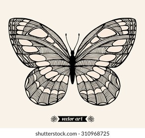 Halloween moth, wildlife insect. Amazing fly butterfly. Vector. Creative bohemia concept for invitations, cards, tickets, branding, logo, label. Black and white, beige