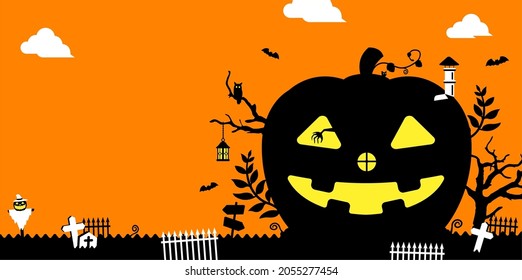 Halloween motif pumpkin house banner illustration (no text)