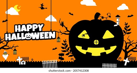 Halloween motif pumpkinhouse banner illustration