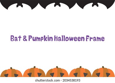 Halloween motif top and bottom frame background of bat and pumpkin monster, jack-o'-lantern