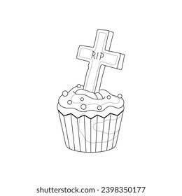 Halloween. Muffin with a cross. Coloring book for children.