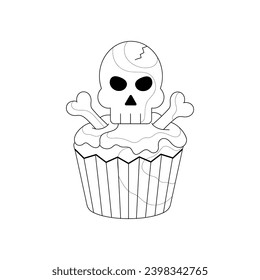 Halloween. Muffin with skull and crossbones. Coloring book for children.