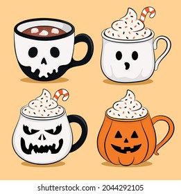 halloween mugs collection Vector Illustration