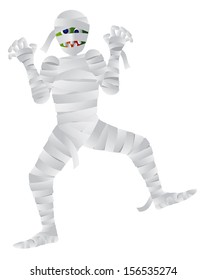 Halloween Mummy Cartoon Isolated on White Background Vector Illustration