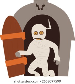 Dia das Bruxas, Múmia Halloween Desenho Animado Túmulo Emergente