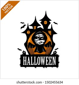 Halloween Mummy Castle Vector Logo