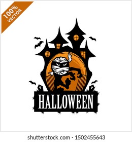 Halloween Mummy Castle Vector Logo