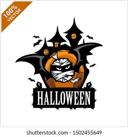 Halloween Mummy Castle Vector Logo