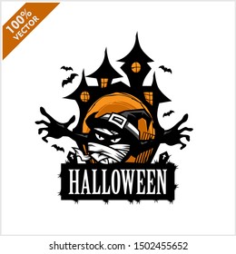 Halloween Mummy Castle Vector Logo