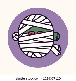 Halloween mummy character. Simple linear flat icon. Colorful magic isolated illustration. Vector design