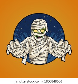 Halloween mummy character vector illustration