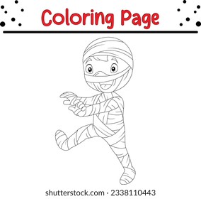 Página de coloreado de la momia de Halloween. Halloween Trick o Trete ilustración vectorial en blanco y negro para libro de colorido