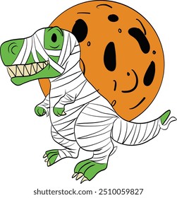 Halloween Mummy Dinosaurs with moon .Art and Illustration