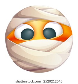 Halloween mummy emoji on white background. Thanksgiving emoticon wrapped in bandages. Cute emoticon.