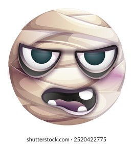 Halloween mummy emoji on white background. Mummy emoticon wrapped in bandages. Cute emoticon.