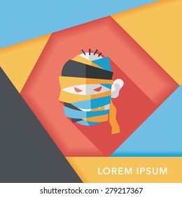 Halloween mummy flat icon with long shadow,eps10