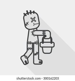 Halloween mummy flat icon with long shadow, line icon