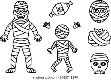 Halloween mummy icon set . Line Icon. Editable Stroke.