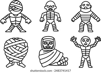 Halloween mummy icon set . Line Icon. Editable Stroke.