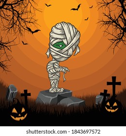 halloween mummy illustration, you can use this illustration as t-shirt design, halloween background, halloween costume design, game characters, stickers, etc.