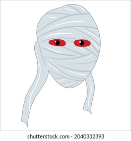 Halloween mummy monster flat vector illustration. Isolated object on white background. Good for posters, party invitations, stickers, cards, gift.