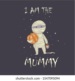 
Halloween mummy with a pumpkin and a lantern in bandages 
vector