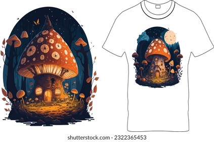 Halloween Mushroom House Sublimation T-Shirt Design