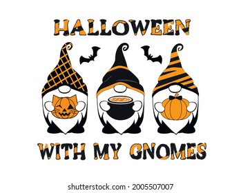 Halloween con mis Gnomes. Diseño de Halloween. Ilustración por letras.