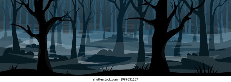 Halloween mysterious dark foggy forest background seamless