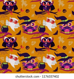 Halloween mystery owls seamless pattern