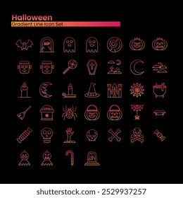 Halloween, mystery, spooky, horror and Scary Gradient Line Icon Set