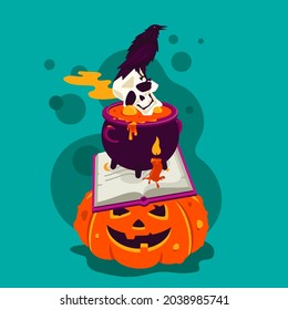 Halloween mystic - modern cartoon style colored poster