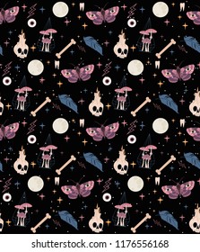 Halloween mystical seamless pattern. Editable vector illustration