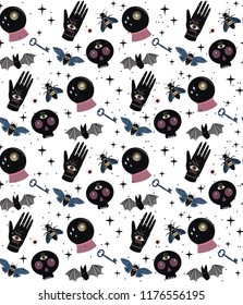 Halloween mystical seamless pattern. Editable vector illustration